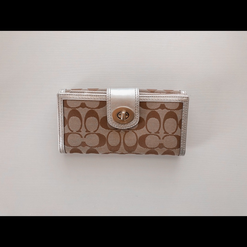Brown/silver coach wallet & checkbook holder